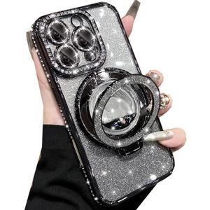 Glitter Kickstand Case for iPhone 16 Pro,Cute Luxury Bling Sparkly Diamond Rhinestone with Camera Protector Liquid Flowing Ring Stand TPU Bumper Women Girls Case for iPhone 16 Pro 6.3", Black