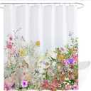 Floral Shower Curtain,Abstract Butterfly Multi Flower Leaves Polyester Fabric Shower Curtain Bathroom Curtain Sets Decor with Hooks 72 X 72 Inches