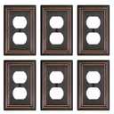 ZILLSEA Metal Wall Plates, Decorative Switch Plates and Outlet Covers (Aged Bronze/1 Duplex 6 Pack)