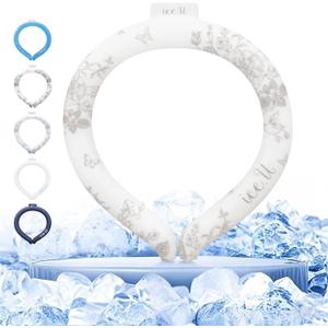 Auto-Freezing Ring  27C / 80F Neck Cooler for Hot Weather, Reusable Cooling Tube Wrap for Sports, Travel, Commuting, Office, and Outdoor Heat Relief (Floral Brown)