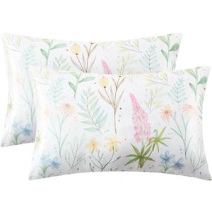 EXQ Home Satin Pillowcase for Hair and Skin- Multicolor Printed Flower Silk Pillowcase 2 Pack 20x40 inches - King Size Pillow Cases with Envelope Closure, Gifts for Women