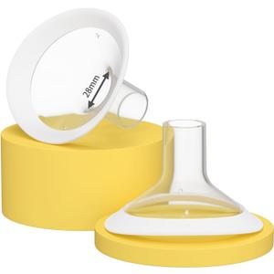 2 Pack 28mm Oval Flanges with Soft Flexible Rim and 105 Wide Angle, Breast Pump Shields Flanges for Medela Pump in Style, Symphony, Freestyle, Sonata, Maxflow and Lansinoh Signature Pro Breast Pumps