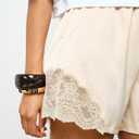 Milumia Women's Lace Trim Satin Mini Shorts Elastic High Waist Loose Casual Lounge Shorts (Medium, Beige)