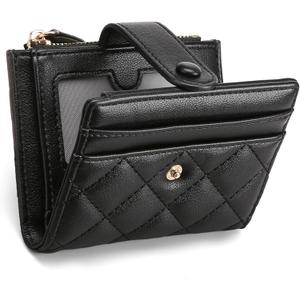 GAEKEAO Small Wallet for Women Slim Bifold Leather RFID Blocking Credit Card Holder Wallets Zipper Pocket Coin Purse with ID Window (Black)