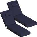 72 x 21 x 4 Inch Olefin Chaise Lounge Cushions, Lounge Chair Cushions with Headrest for Outdoor Furniture - Weather and Fade Resistant Patio Replacement Furniture Lounge Chair Cushions Set of 2 (Navy Blue)