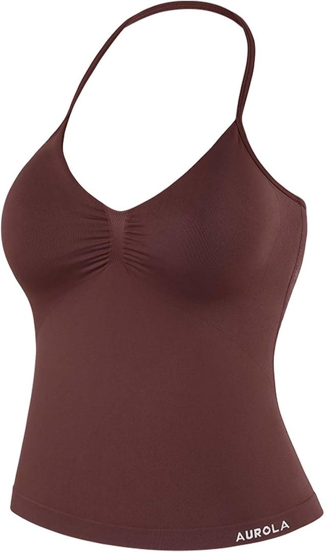 AUROLA Women's Influence Longline Strappy Halter Workout Tank Top (Medium, Cinnamon)