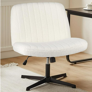 Sweetcrispy Criss Cross Chair Legged, Armless Office Wide Desk Chair No Wheels, Swivel Vanity Height Adjustable Fabric Modern Computer Task Seating for Home - Teddy Beige