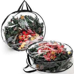 Hedume 1 Pack Wreath Storage Bag, 30" X 8" Clear Everyday Bag, Christmas Wreath Storage Container with Dual Zippered and Reinforced Handle for Holiday Seasonal Wreath Garland