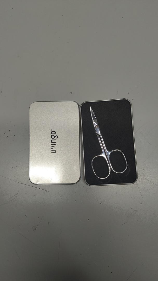 Facial Hair Small Grooming Scissors For Men Women - Eyebrow, Nose Hair, Mustache, Beard, Eyelashes, Ear Trimming Kit - Curved and Rounded Safety Tip Clippers For Hair Cutting 1PCS With Cover Sliver