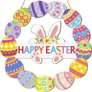 Easter Egg Bunny Decoration Door Wreath for Front Door Sign Wall Signs Rabbit Spring Decoration Welcome Hanging for Home Wall Decor Party Outdoor Indoor Happy Easter