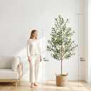 Fake Olive Tree - 6FT Fake Plants Indoor with Pot, Artificial Tree with Natural Olive Branches and Realistic Leaves, Silk Faux Trees for Modern Home Living Room Office Decor
