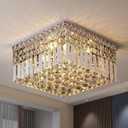 JNCNZN Modern Sliver Crystal Chandelier, Flush Mount Ceiling Light Fixture, 4-Lights Mini Chandeliers with Crystal Balls for Porch Kitchen Bedroom Living Room Entryway, H5.9 x W14