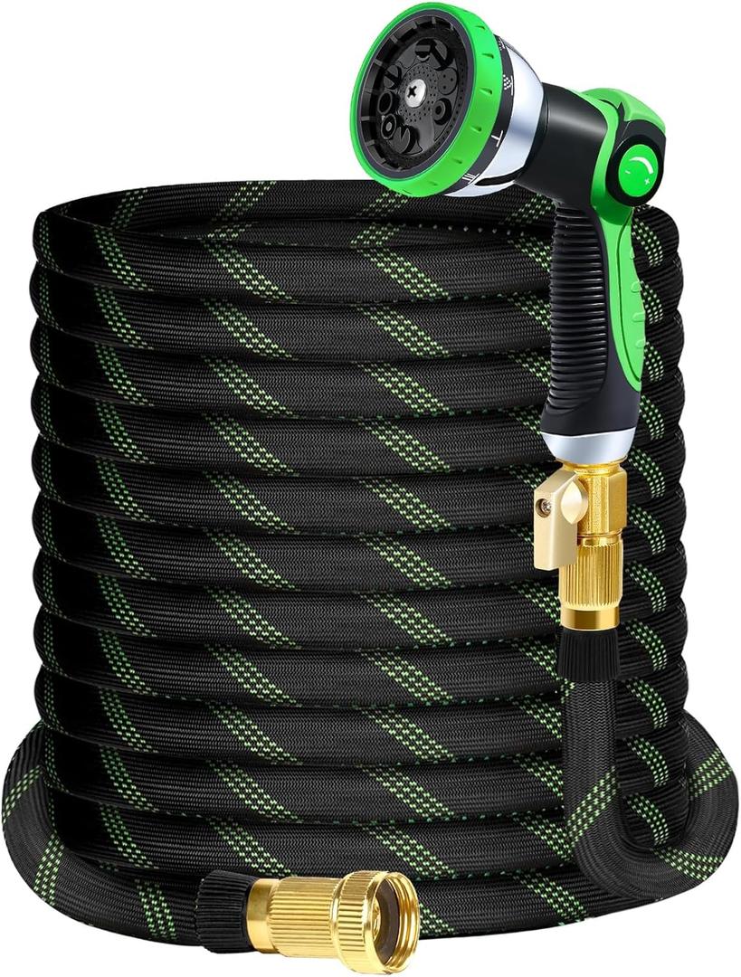 SUPCLUB 25Ft Non-Expandable Garden Hose with 3750D Oxford Fabric, Multi-Layer TPE Tube, 10 Function Nozzles, Flexible, Lightweight, Kink-Free, Leak-Proof, Sturdy Water Hose with Strong Brass Connector