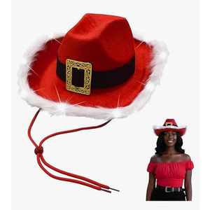 Nicky Bigs Novelties Adult Light Up Santa Claus Christmas Cowboy Hat  Light Up LED Lights Cowgirl Hats  Holiday Western Costume Accessory, Red White, One Size