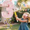 Daisy Birthday Decorations, Daisy Number 3 Piata with Blindfold Stick Blindfold Confetti for Pink Flower Boho 3rd Birthday Party Supplies (Daisy 3)