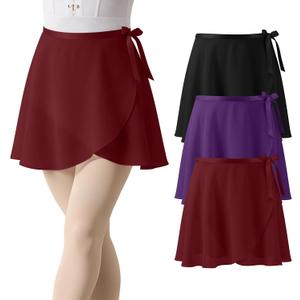 3 Pack Women's Ballet Wrap Skirts Ladies Sheer Chiffon Dance Skirt with Adjustable Waistband for Adult Gymnastics, Large