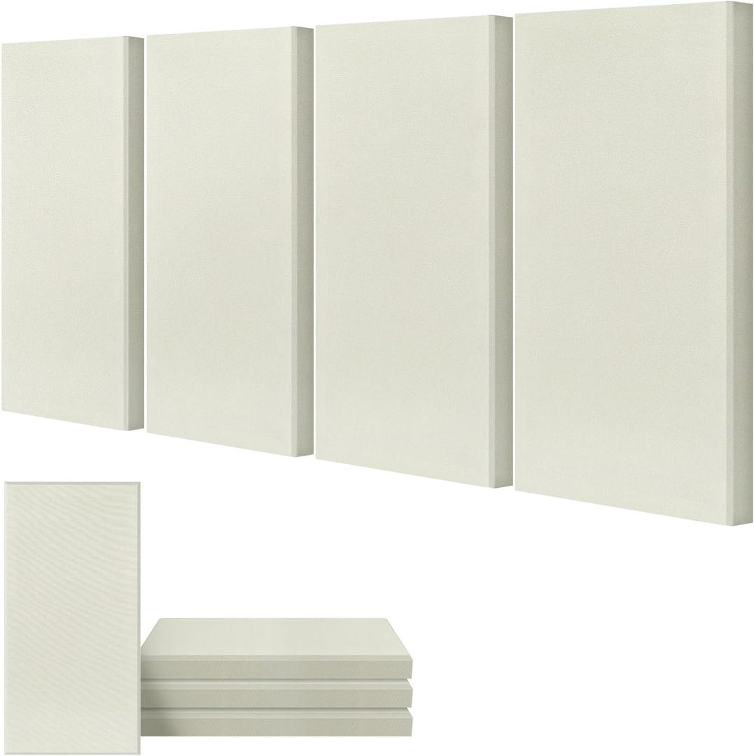 UMIACOUSTICS 4 PCS Acoustic Wall Panels, 2 Thick 23.6" x 11.8" Fiberglass Recording Studio Acoustical Treatments Panels, Sound Absorbing Panels for Studios, Office, Home Theater. Beige