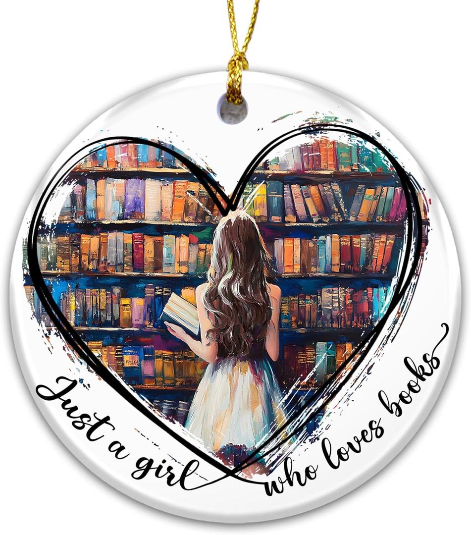 2 x Bookshelf Ornament 2025 - Book Ornament, Just a Girl Who Loves Books,Gift for Readers, Librarians, Teachers, Bibliophile Gifts, Literary Holiday Tree Decor
