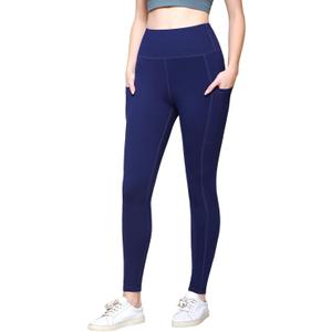 Leggings with Pockets for Women,High Waisted Tummy Control Soft Yoga Pants for Workout,Active,Running,Lounge Navy (Blue, XXL)