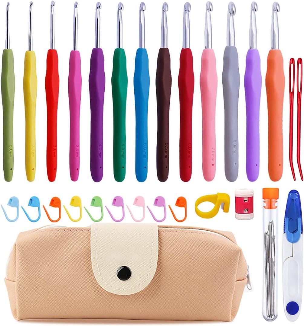 38 Pack Crochet Hooks Set, 13 Pcs 2mm(b)-10mm(n) Ergonomic Soft Grip Crochet Handles, Crochet Needle with Storage Case, for Arthritic Hands, Extra Long Knitting Needles 38 Pack Crochet Hooks Set, 13 Pcs 2mm(b)-10mm(n) Ergonomic Soft Grip Crochet Handles, Crochet Needle with Storage Case, for Arthritic Hands, Extra Long Knitting Needles