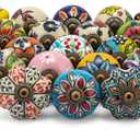 Knobs for Dresser Drawers - Assorted Multicolor Countryside Cabinet Door Pull Handles for Kitchen Wardrobes Boho Home Interior Decor - Pack of 25