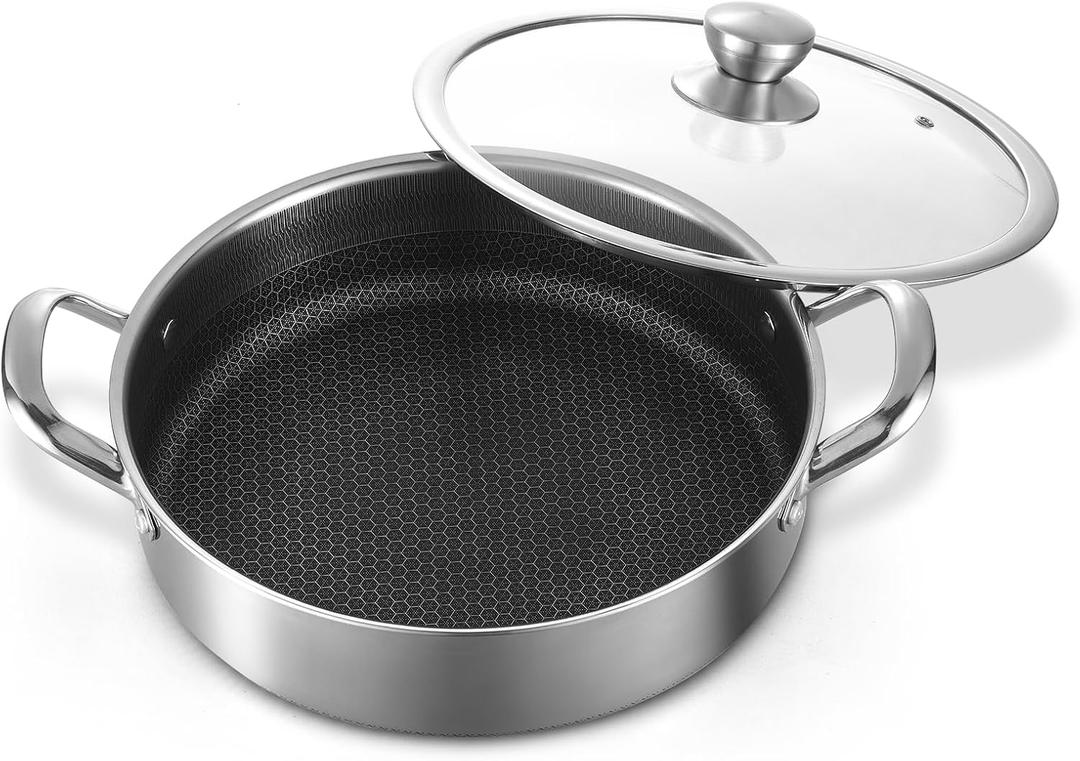 Toutrop Stainless Steel Saute Pan 12 inch Deep Frying Pan,5 Quarts Nonstick Skillet Large Saut Pan with Lid,PFOA Free Cookware,Induction Compatible Chef Cooking Pan,Dishwasher & Oven Safe