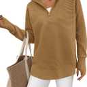 PRETTYGARDEN Womens Long Sleeve Quarter Zip Pullover Sweater Casual Loose V Neck Collared Ribbed Knit Jumper Tops Thumb Hole (XX-Large, Khaki)
