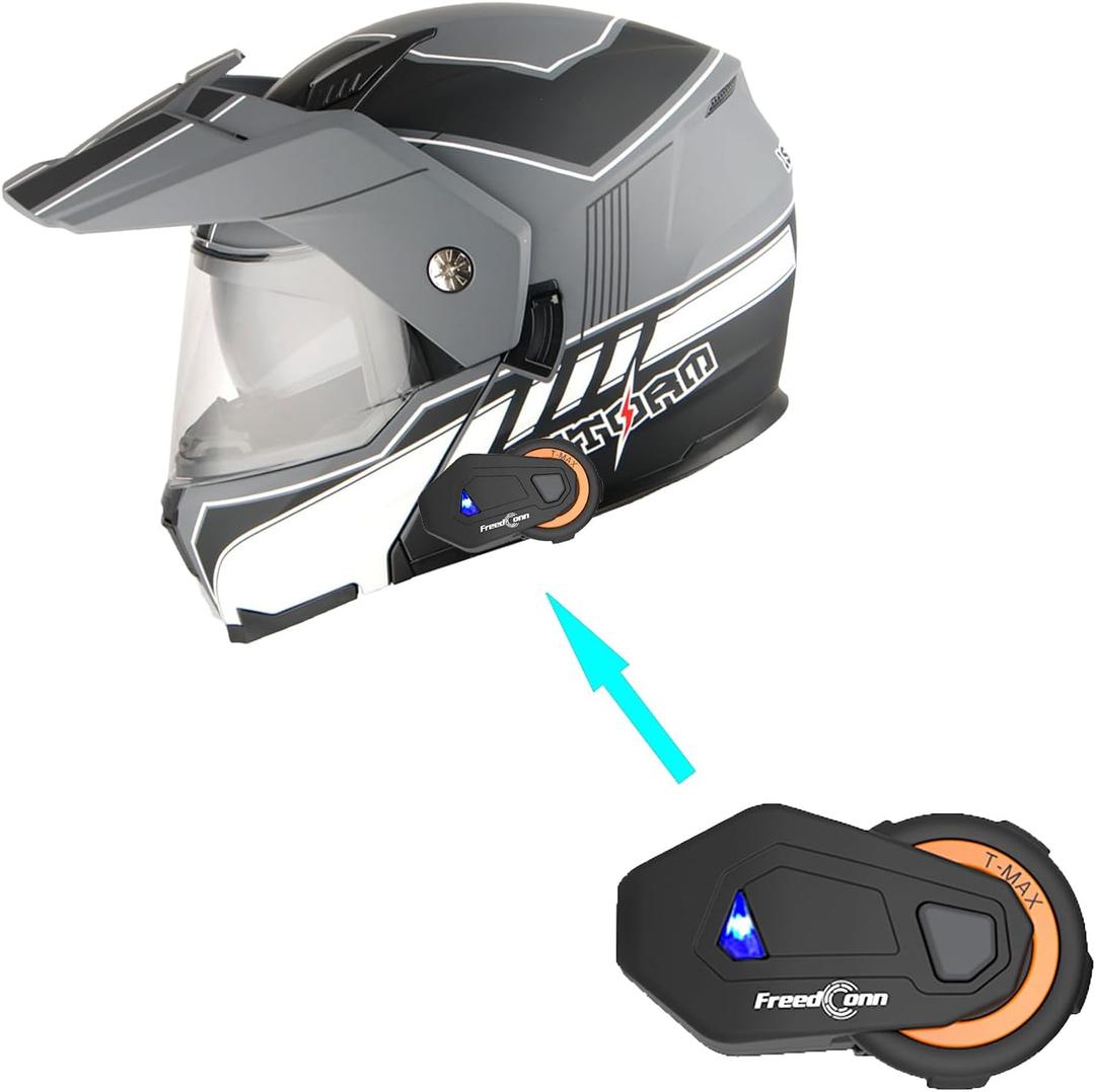 1Storm New Motorcycle Modular Flip up Full Face Helmet Dual Visor: HJK910 DSPORT (Small, Z Bluetooth Race White)