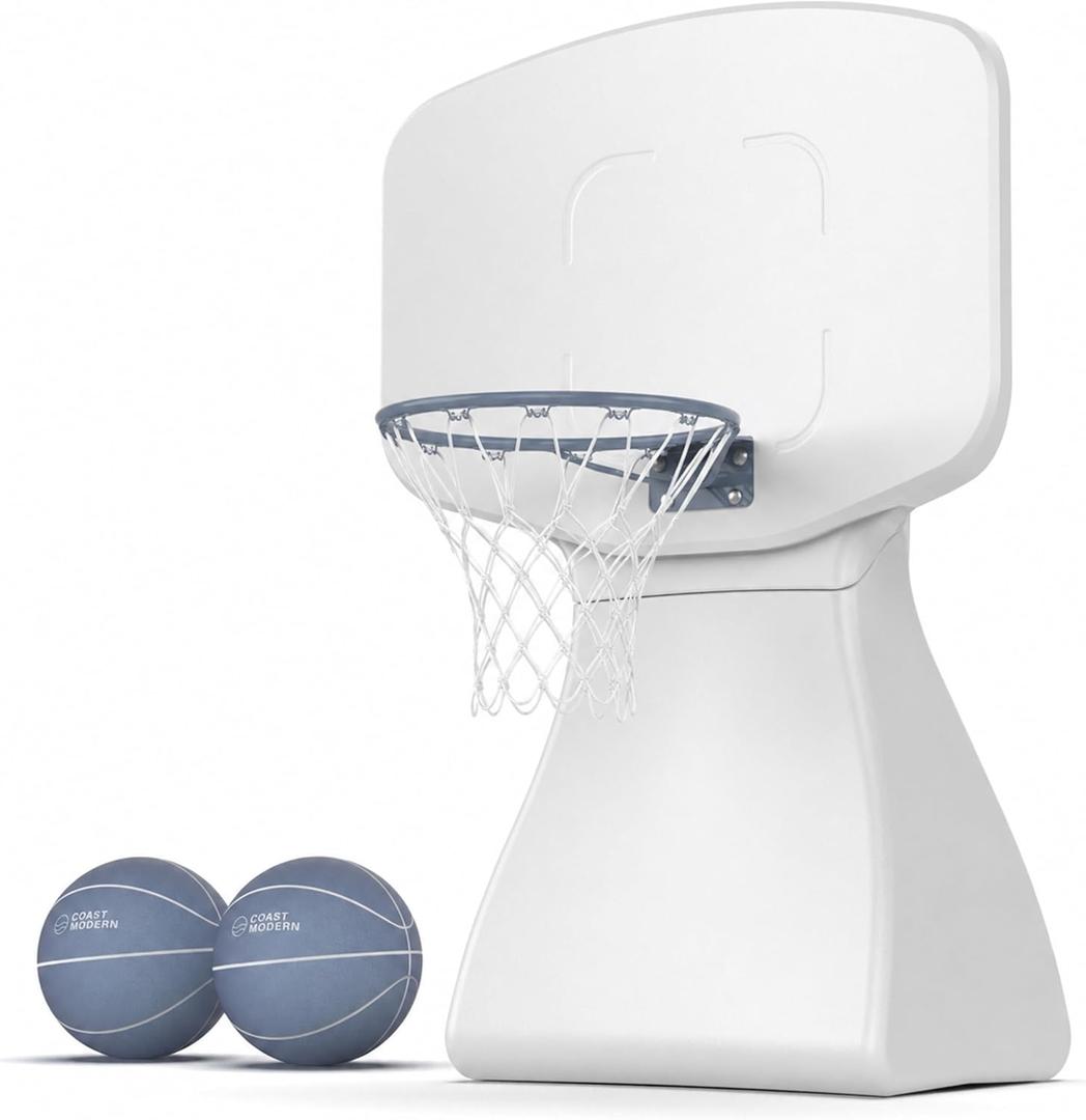 Coast Modern Poolside Basketball Hoop with Wheels - Premium Outdoor Pool Basketball Hoop with 2 Swimming Pool Basketballs and Ball Pump