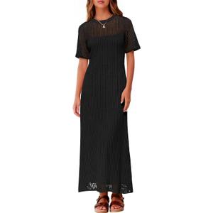 Fisoew Womens Crochet Swimsuit Cover Up Summer Vacation Resort Bathing Suit Swimwear Casual Short Sleeve Maxi Beach Dresses, Small