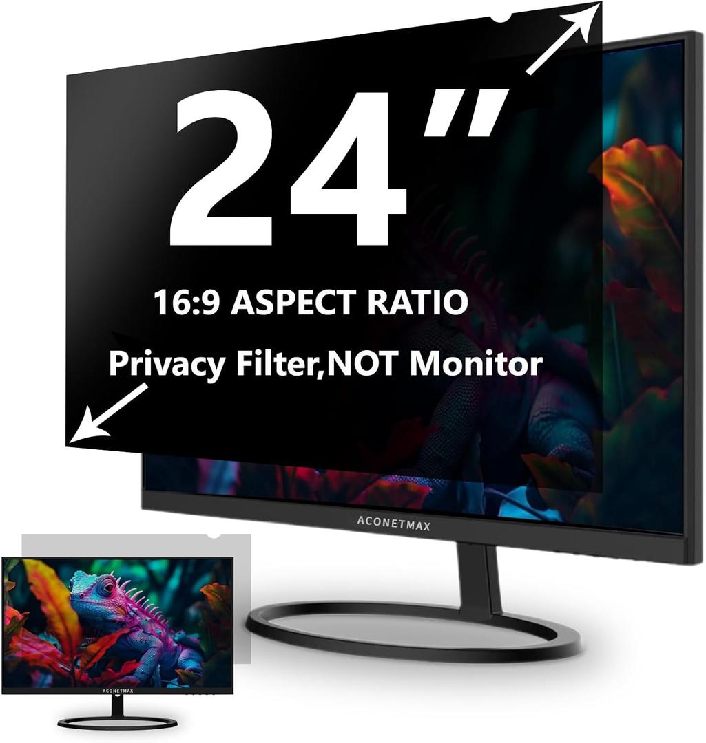 24 Inches Privacy Screen Filter for Computer 16:9 Widescreen Monitor | Privacy Shield | Anti Glare & Blue Light Filter | UV & Eye Protection | Anti Spy | Anti-Scratch Protector Film