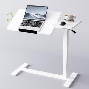 Adjustable Overbed Bedside Table with Wheels Pneumatic Mobile Standing Laptop Desk Rolling Computer Cart Movable Couch Desk Hospital Home Use, White, 31.5 Inches X 15.7 Inches X 24 Inches