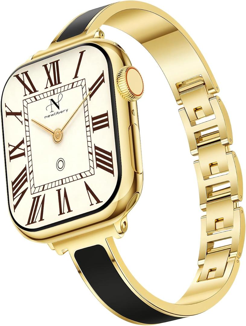 Gold Slim Watch Bands for Women Compatible with Apple Watch 42mm(S3/2/1) 44mm 45mm 46mm 49mm Jewelry Dressy Bracelet Metal Strap Adjustable for iWatch Series 10/9/8/7/6/5/4/3/2/1/SE/Ultra