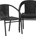 Flash Furniture Lila Modern Rattan Indoor/Outdoor Stackable Dining Chairs, Stacking Rattan Bistro Chairs for Patio or Restaurant, Set of 4, Black