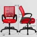 BestOffice | Ergonomic Office Chair | Mid-Back Swivel Desk Chair | Breathable Backrest & Lumbar Support | Adjustable Height | Sponge Seat | Rolling Wheels | Red | for Adults & Women, 22D x 22W x 35.2H in