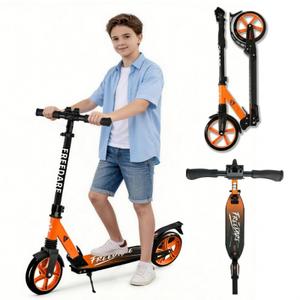 FREEDARE Kick Scooter for Kids & Adults Ages 8+, Foldable Teen Scooter with 2 Big 8-inch Wheels and 4-Level Adjustable Handlebar, Max Load 220 LBS, Orange