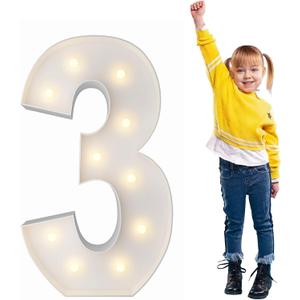 3FT Light Up Numbers Pre-Cut Frame Giant Marquee Numbers 3, Mosaic Numbers for Balloons, 30th 13th Birthday Decorations 2023 Graduation Decorations, Balloon Arch Kit