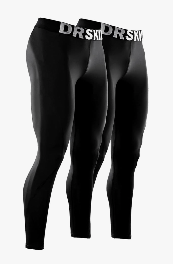DRSKIN 2 Pack Men's Thermal Compression Pants Tights Fleece Lined Base Layers Underwear Sports Athletic Workout Winter, Size Large