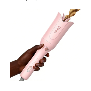 Ufree Automatic Rotating Curling Iron, 1 Inch Ceramic Curling Wand, 1-Click Hair Curler with 3 Heat & Timers, Anti-Scald Design, 1M Ionic Care, Dual Voltage for Travel Beach Waves, Pink