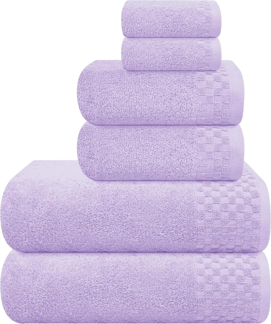 MyOwn Premium Cotton 6 Pack Towel Set for Bathroom, Contains 2 Bath Towels 28x55 inch, 2 Hand Towels 16x24 inch & 2 Wash Coths 12x12 inch, Ideal Everyday use, Compact & Lightweight - Purple