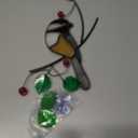 Lolitarcrafts Chickadee Stained Glass Suncatcher Bird Stained Glass Window Hangings for Window Decoration