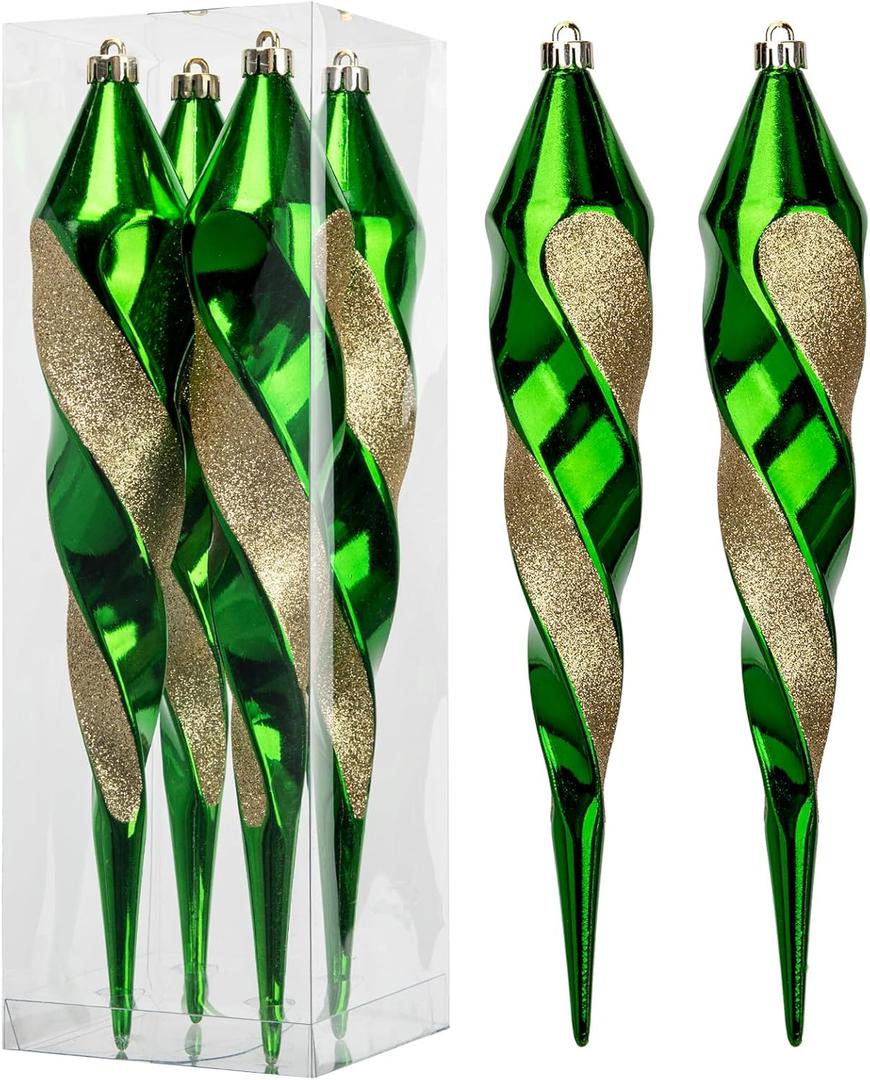 11.8" Green Christmas Icicle Ornament Balls Shatterproof Final Drop Ornaments for Tree Decorations Christmas Teardrop Ornaments 4 Set Glitter Swirl Drop Hanging Ornament for Xmas Holiday Party 11.8" Green Christmas Icicle Ornament Balls Shatterproof Final Drop Ornaments for Tree Decorations Christmas Teardrop Ornaments 4 Set Glitter Swirl Drop Hanging Ornament for Xmas Holiday Party