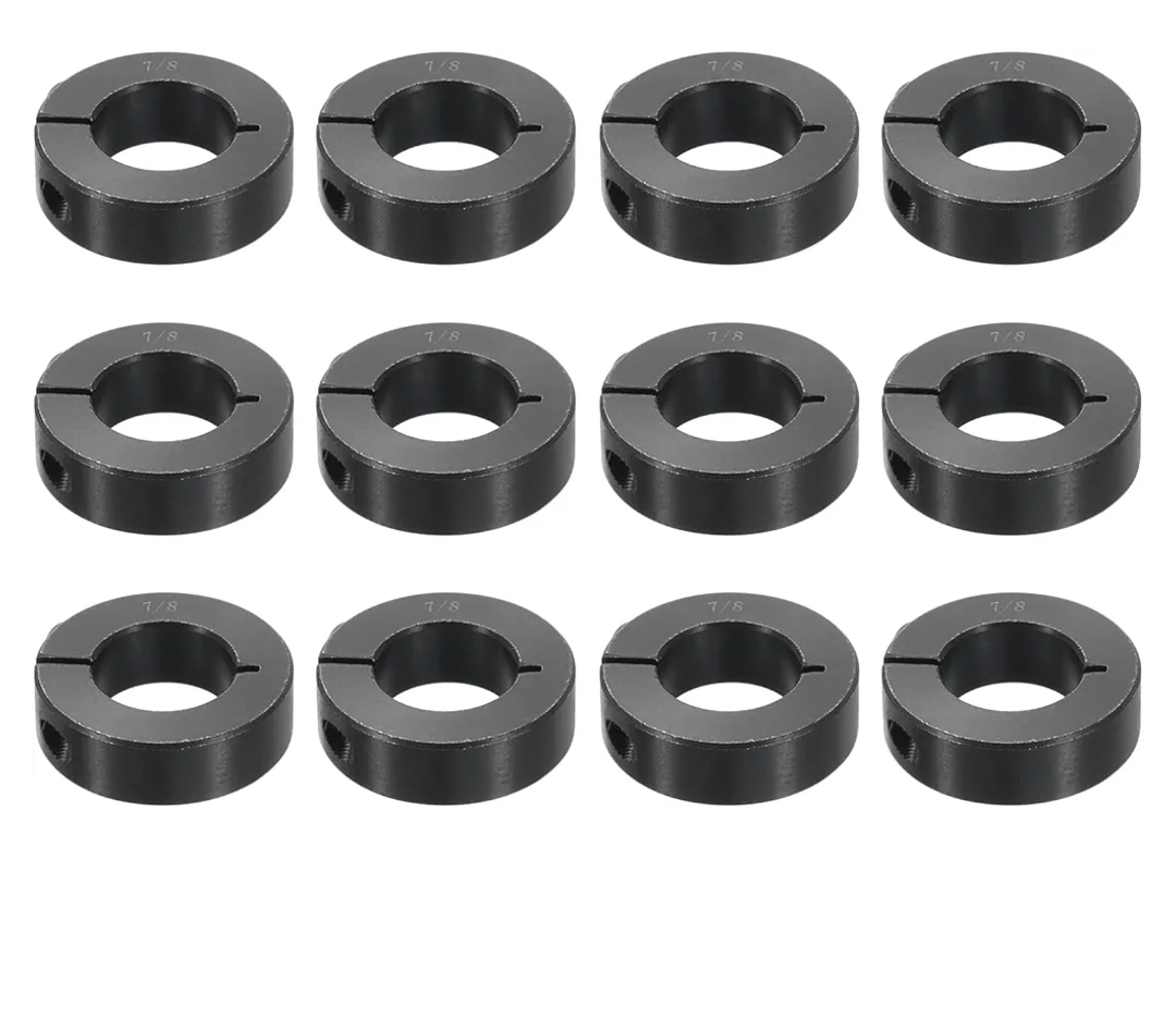 uxcell 12pcs Single Split Shaft Collar 7/8" Bore One-Piece Clamping Collar, 1-5/8" OD, 1/2" Thickness, Black Oxide Steel Set Screw Lock Collar Clamp