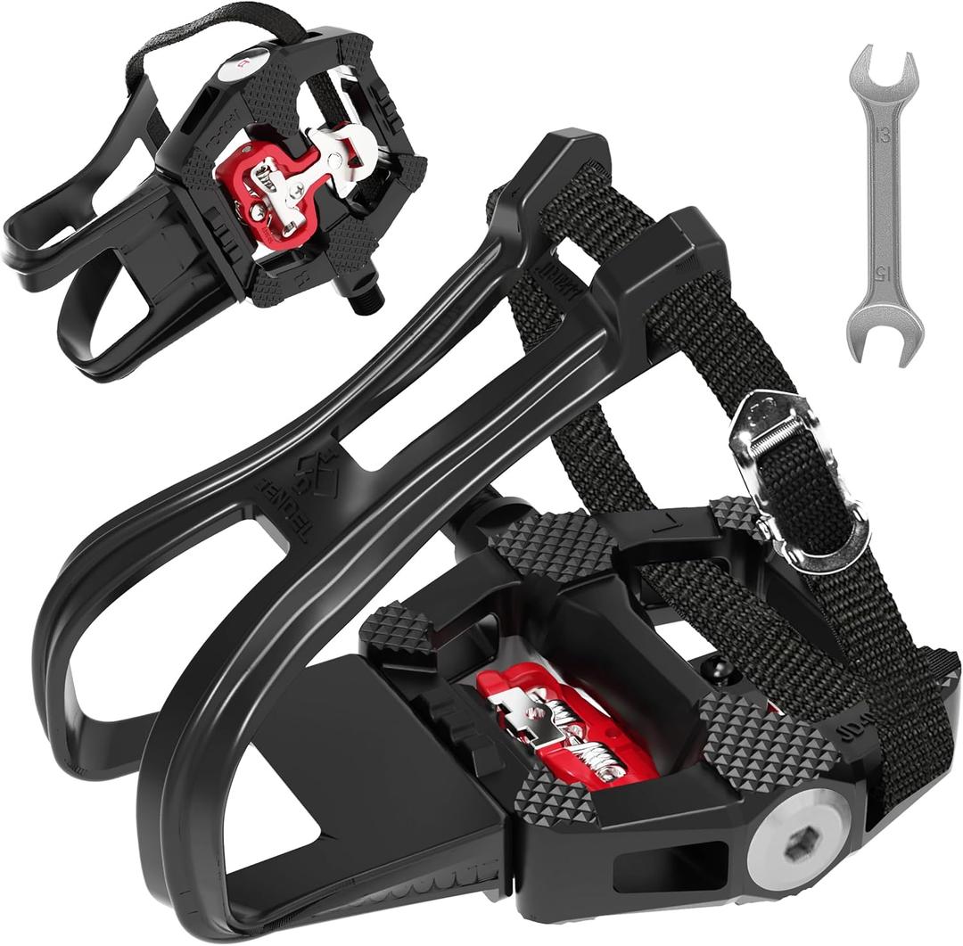 Dual-Function Bike Pedals - 9/16" SPD & Toe Cage Compatible for Road, Mountain, Spin Bikes - Indoor Cycling Pedals for Peloton, Schwinn, Sunny (Multiple Configurations)