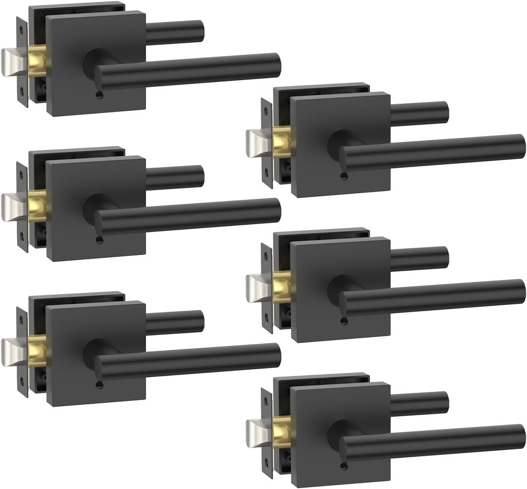 Amerdeco 6 Pack Matte Black Privacy Door Handles, Heavy Duty Interior Bedroom Door Lever, Door Handles Interior for Bathroom