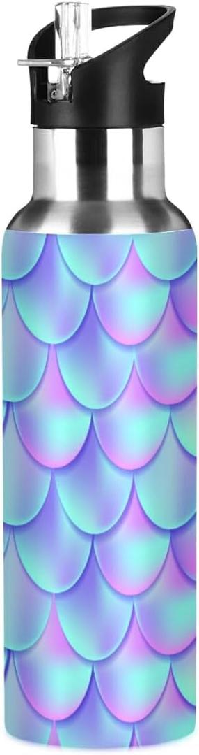 Flower Horse Water Bottle Stainless Steel Vacuum Insulated Water Bottle Standard Mouth Bottle with Wide Handle (Mermaid)