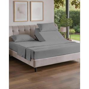 Flex Top Split Head King 4 Piece Sheet Set - Comfy Breathable & Cooling Bed Sheets Set - Hotel Luxury Bedding for Women, Men, Kids, Teens, Boys & Girls - Deep Pockets, Soft, Oeko-Tex - Heathered Grey