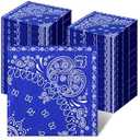 Teling 200 Pcs Western Bandana Napkins 2 Ply Bandana Paper Napkins Bulk Disposable Paisley Print Cocktail Napkin for Western Cowboy Theme Birthday Party Supplies, 6.3 * 6.3"(Blue)