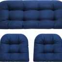 Wicker Chair Cushions, Waterproof Outdoor Loveseat Cushions for Patio Furniture, 3 Pieces Wicker Furniture Cushions, 1 Loveseat and 2 U-Shaped Cushions, Blue