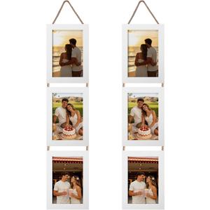 Lavezee 4x6 White Hanging Collage Picture Frames Set of 2, 6 Opening Vertical Frame Made to Display 4 by 6 Inch Photo for Wall Decor,White